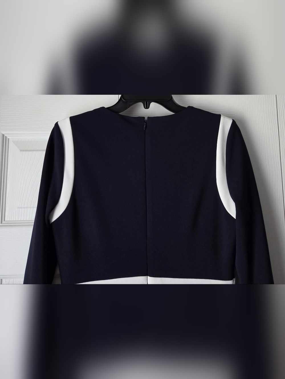 NWT Calvin Klein Navy Dress with White Trim and Bell Sleeves Size 8 - Picture 10 of 14